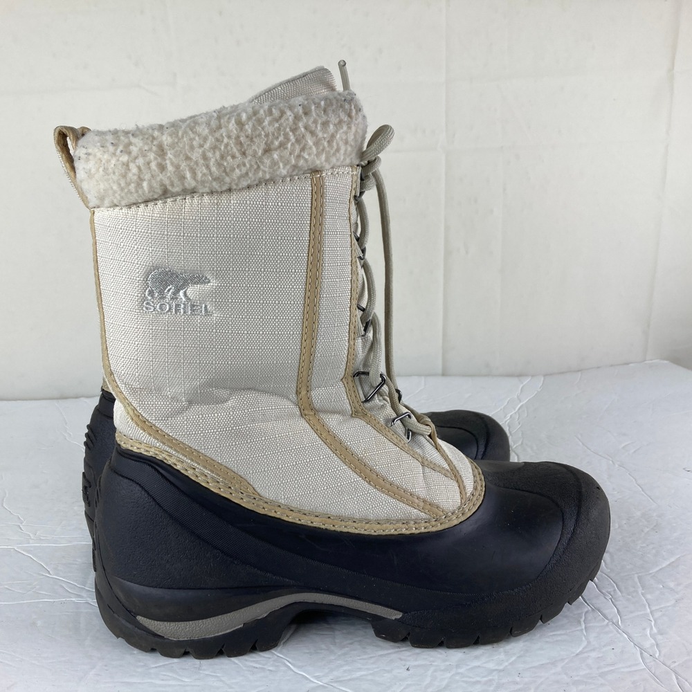 Sorel Winter Snow Boots Women 8 Cream Black Thinsulate Faux Fur Gorpcore Warm - Picture 4 of 8